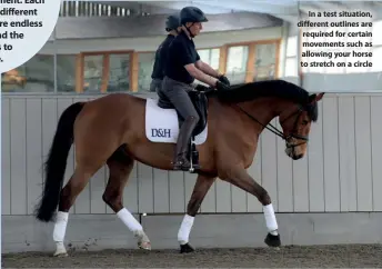  ??  ?? In a test situation, different outlines are required for certain movements such as allowing your horse to stretch on a circle