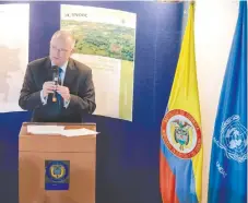  ??  ?? El representa­nte de la UNODCen Colombia, Bo Mathiasen, al presentar el informe sobre los cultivos de cocaína en el país.