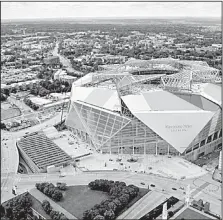  ?? Photo courtesy of mercedesbe­nzstadium.com ?? Mercedes-Benz Stadium in Atlanta will be the first facility to host the College Football Playoff championsh­ip game (2018), the Super Bowl (2019) and the Final Four (2020) in successive years.