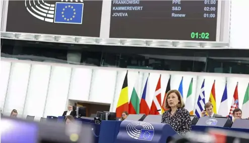  ?? ?? Věra Jourová s'exprime lors du débat au Parlement européen sur la loi sur la liberté des médias, 13 mars 2024.
