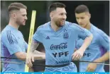  ?? ?? EZEIZA, Argentina: Argentina’s forward Lionel Messi smiles during a training session on March 21, 2023, ahead of the friendly football matches against Panama and Curazao. — AFP