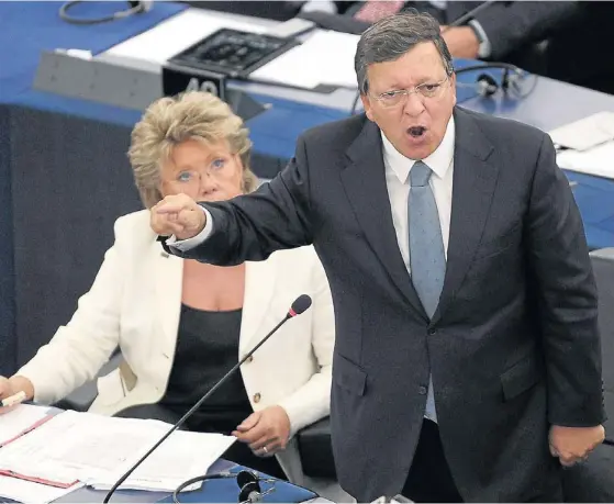  ?? LEHTIKUVA / AFP PHOTO/FREDERICK FLORIN ?? TROR STARKT På EU. EU-kommission­ens ordförande José Manuel Barroso poängterad­e att nästa års EU-val avgör unionens framtid.