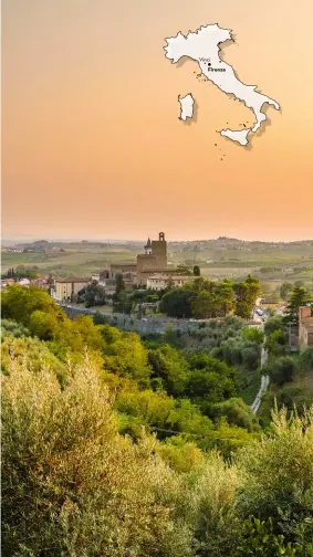  ?? Vinci, il borgo dove Leonardo è nato e cresciuto. Al centro il castello dei Conti Guidi, sede del museo. ??