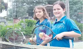  ??  ?? Neerim District Tennis Club players Porshia Walker and Alana Beecroft managed to complete their games at Warragul North before the rain washed out junior tennis on Saturday morning.