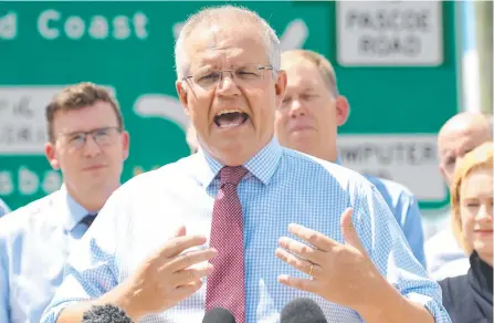  ?? Picture: AAP IMAGE ?? Australian Prime Minister Scott Morrison makes the roads funding announceme­nt at Yatala yesterday.