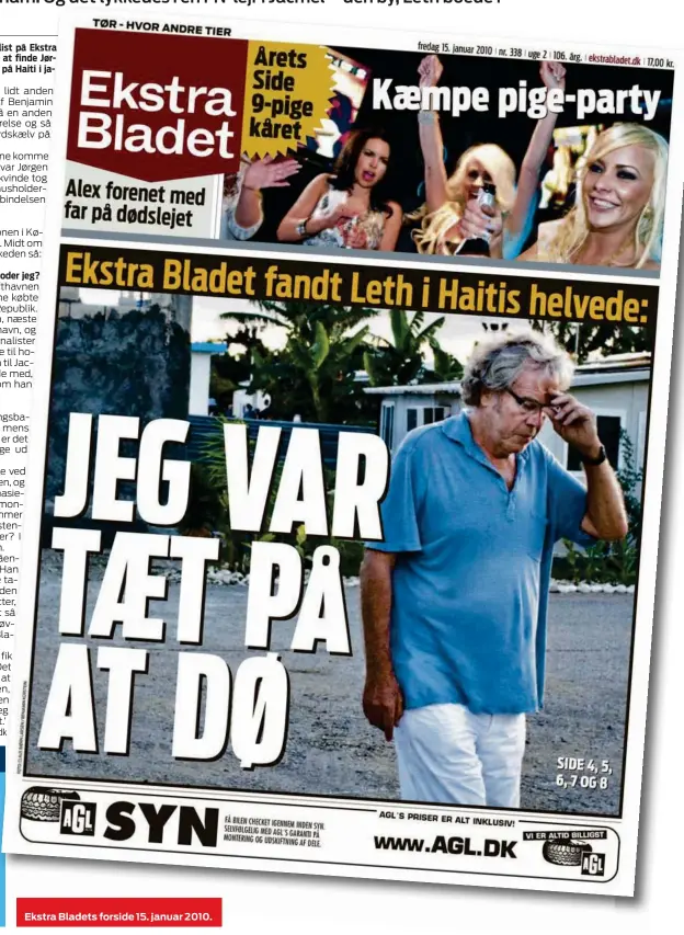  ?? ?? Ekstra Bladets forside 15. januar 2010.