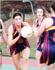  ??  ?? Warragul Industrial­s goal defence Ella Spencer looks down the court during the A grade game against Dalyston in West Gippsland league.