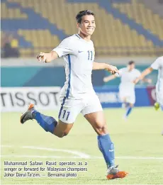  ??  ?? Muhammad Safawi Rasid operates as a winger or forward for Malaysian champions Johor Darul Ta’zim. — Bernama photo