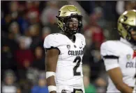  ?? (AP/Young Kwak) ?? Colorado quarterbac­k Shedeur Sanders (2) stands on the field Nov. 17 during a game against Washington State in Pullman, Wash.