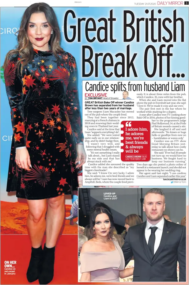  ??  ?? ON HER OWN... Candice on red carpet in January
LOVED UP Candice and Liam in 2017