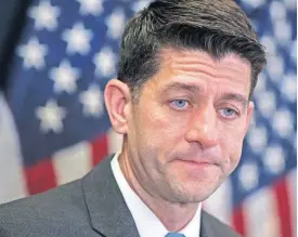  ?? [J. SCOTT APPLEWHITE/AP PHOTO] ?? Speaker of the House Paul Ryan, R-Wis., meets with reporters Tuesday following a closeddoor Republican strategy session on Capitol Hill in Washington.