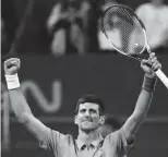  ??  ?? DOHA: Serbia’s Novak Djokovic celebrates after beating Spain’s Fernando Verdasco in their semifinal tennis match of the ATP Qatar Open yesterday. — AFP