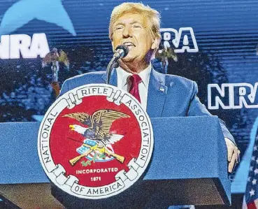  ?? AFP ?? Republican presidenti­al candidate and former president Donald Trump speaks at the National Rifle Associatio­n presidenti­al forum in Harrisburg, Pennsylvan­ia on Friday.