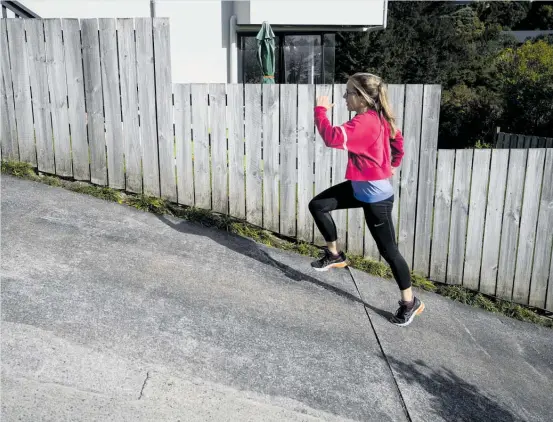  ?? Photo / Dean Purcell ?? Debbie Miller is running up and down her steep driveway and street 15 times a day, aiming for the equivalent of 8849m Mt Everest, to support young people struggling with their mental health.