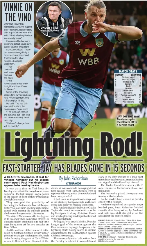  ?? ?? UNDER FIRE: Heckingbot­tom
JAY ON THE WAY: Rodriguez gets the Clarets off to a perfect start