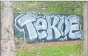  ??  ?? Someone who uses the graffiti tag TeKOE has been leaving their mark all over Summerside and Charlottet­own this year. Police believe there are more than 15 such tags throughout Summerside alone.