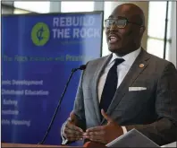  ?? (Arkansas Democrat-Gazette/Staton Breidentha­l) ?? Little Rock Mayor Frank Scott Jr. holds a news conference Wednesday to discuss details of his Rebuild the Rock sales tax proposal. More photos at arkansason­line.com/41mayor/.