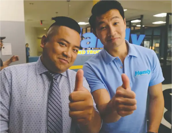  ??  ?? Andrew Phung, left, stars as Kimchee alongside best buddy Jung, portrayed by Simu Liu, in the hit CBC comedy Kim's Convenienc­e, which begins its fifth season Tuesday. It streams on Netflix and has attracted a global audience and has received internatio­nal attention.