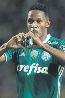  ??  ?? Yerry Mina dejó una gran huella en el vestuario del Palmeiras