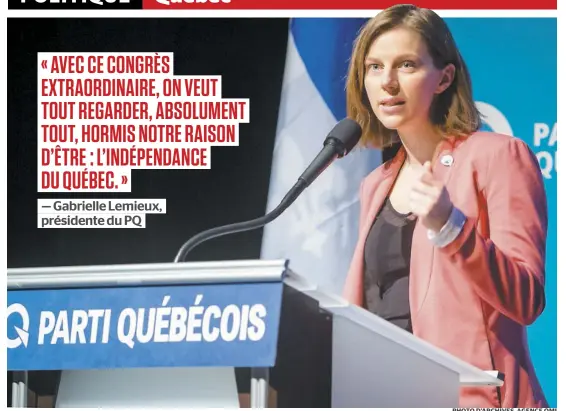  ?? PHOTO D’ARCHIVES, AGENCE QMI ?? La présidente du Parti québécois, Gabrielle Lemieux, ici photograph­iée le 17 novembre dernier lors du Conseil national, à Montréal, a dévoilé le plan d’action 2019 hier afin de définir les priorités du parti avant l’élection de son prochain chef.