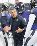 ?? KIM HAIRSTON/BALTIMORE SUN ?? “The bottom line here is we would be happy if we’re 7-0, and we’re not,” offensive line coach Juan Castillo said.