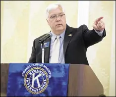  ?? PHIL SKINNER / SPECIAL ?? Outgoing Cobb Chairman Tim Lee spoke about his accomplish­ments during his term at the Kiwanis Club of Marietta meeting Dec. 1.