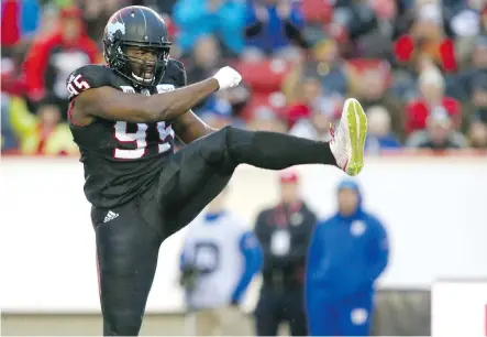  ?? JIM WELLS ?? Stampeders defensive end Ja’Gared Davis will be looking to put the boot to the Ottawa Redblacks in Sunday’s Grey Cup.