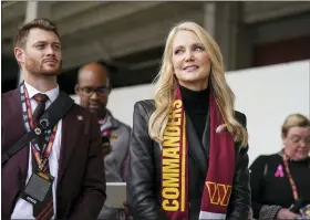  ?? AP PHOTO/AL DRAGO, FILE ?? FILE - Tanya Snyder, Washington Commanders co-owner, stands before an NFL football game between the Washington Commanders and the Green Bay Packers, Sunday, Oct. 23, 2022, in Landover, Md.