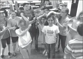  ??  ?? Web: West Side Christian School fifth grade science students Anna Fruge, Carson Bain, Gerson Pulido, Claire Evans, Cierra Grant, Madelyn Poss, Tiffany Duke, Angelica Conti and Victoria Colley, tangle themselves in an animal food web during a lesson on...
