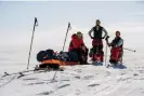  ?? Photograph: Courtesy of Darren Edwards ?? Edwards (right) with Ed Jackson and Niall McCann on the expedition across the Vatnajökul­l Glacier.