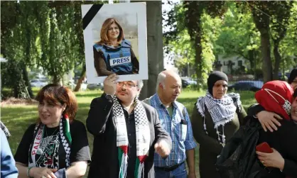  ?? Photograph: APAImages/Rex/Shuttersto­ck ?? Foreign activists and Palestinia­ns take part in a protest in Berlin on 18 May, after the death of Al Jazeera journalist Shireen Abu Aqleh.