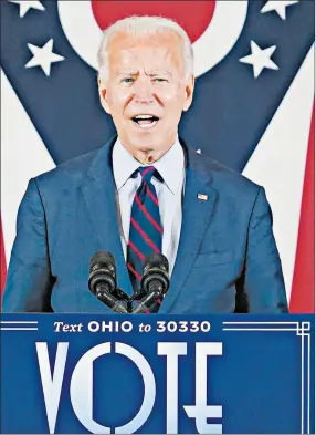  ?? CHANG W. LEE/THE NEW YORK TIMES ?? Democratic presidenti­al nominee Joe Biden speaks during a campaign stop Monday in Cincinnati. On Thursday, he held a virtual fundraiser.