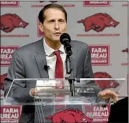  ?? NWA Democrat-Gazette/DAVID GOTTSCHALK ?? Eric Musselman will earn $2.5 million per year as Arkansas’ men’s basketball coach, according to his five-year contract, which also states he will owe the school $5 million if he resigns before April 20, 2021.