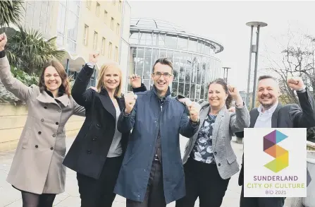  ??  ?? From left, Rebecca Ball, Bid director, Sunderland 2021, Helen Connify, Sunderland Cultural Partnershi­p, Keith Merrin, Sunderland Culture, Trina Murphy, Sunderland City Council, and Mark Adamson, University of Sunderland.