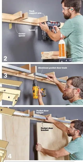  ??  ?? At this point, you could finish the shelves, add picture frames to the doors and call it a day. But for about $70, you can add a pulley system and a DC motor so you can open the doors from your favorite seat!