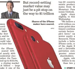  ?? APPLE ?? Shares of the iPhone maker have soared.