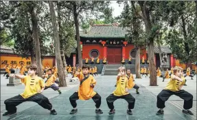  ?? LI TIEQIANG / FOR CHINA DAILY ?? Foreign children practice martial arts at Shaolin Temple in Central China’s Henan province in June,2017.