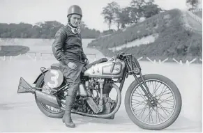  ?? ?? Tilly Shilling on her Norton at Brooklands.