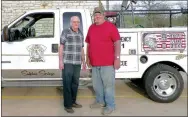  ?? Photo by Larry Burge ?? Sulphur Springs firefighte­rs Arnie Hutchison and current fire Chief John Varner are pictured standing in front of the town’s newly acquired first-responder truck.