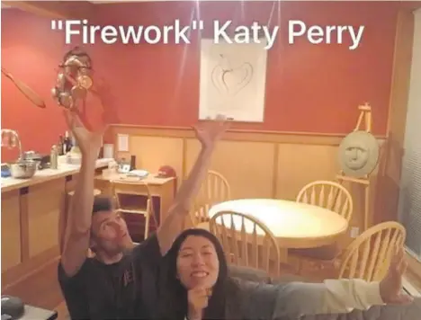  ??  ?? This screen grab from Instagram shows Vancouver Mayor Gregor Robertson and girlfriend Wanting Qu singing the Katy Perry song Firework.