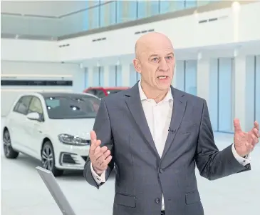  ?? BLOOMBERG ?? Frank Witter, chief financial officer of Volkswagen AG, gestures while speaking during a Bloomberg Television interview at the automaker’s headquarte­rs in Wolfsburg, Germany yesterday.