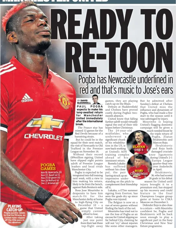  ??  ?? PLAYING CATCH-UP Pogba quickly needs to find his fitness, as United have slipped off the title pace in his absence
