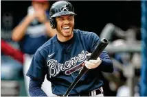  ?? CURTIS COMPTON/AJC 2020 ?? Freddie Freeman led MLB in doubles with 23 and was NL Player of the Month for September. He played in all 60 games after missing the summer camp with a severe case of COVID-19, hitting .341/.462/.640 with 13 HRS, 53 RBIS and 51 runs scored.