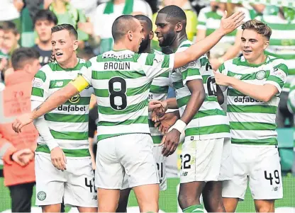  ?? Picture: SNS Group. ?? Celtic celebrate a goal as they cruised past Alashkert in their opening qualifier.