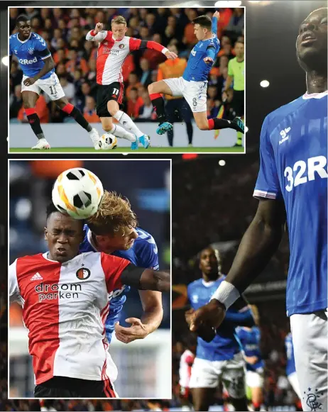  ??  ?? Sheyi Ojo celebrates the only goal of the game as Rangers beat Feyenoord 1-0 on Thursday night in a match where