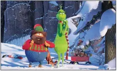  ??  ?? Bricklebau­m (voiced by Kenan Thompson) and the title creature (Benedict Cumberbatc­h) learn some lessons about the Christmas spirit in the latest animated take on the Dr. Seuss classic The Grinch.