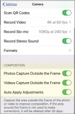  ??  ?? In the Camera settings in iOS 13, you need to switch on Photos Capture Outside the Frame to use the over-capture feature