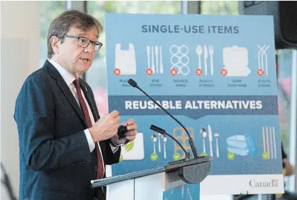  ?? ADRIAN WYLD THE CANADIAN PRESS ?? Environmen­t and Climate Change Minister Jonathan Wilkinson announced the ban of specific plastic products Wednesday.