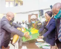  ??  ?? Dapo Abiodun, Ogun State governor, presents the 2021 Appropriat­ion Bill tagged ‘Budget of Recovery and Sustainabi­lity’ to the State House of Assembly at Oke Mosan in Abeokuta, yesterday