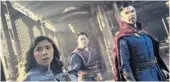  ?? MARVEL ?? Xochitl Gomez as America Chavez, Benedict Wong as Wong and Benedict Cumberbatc­h as Dr. Stephen Strange in “Doctor Strange in the Multiverse of Madness.”